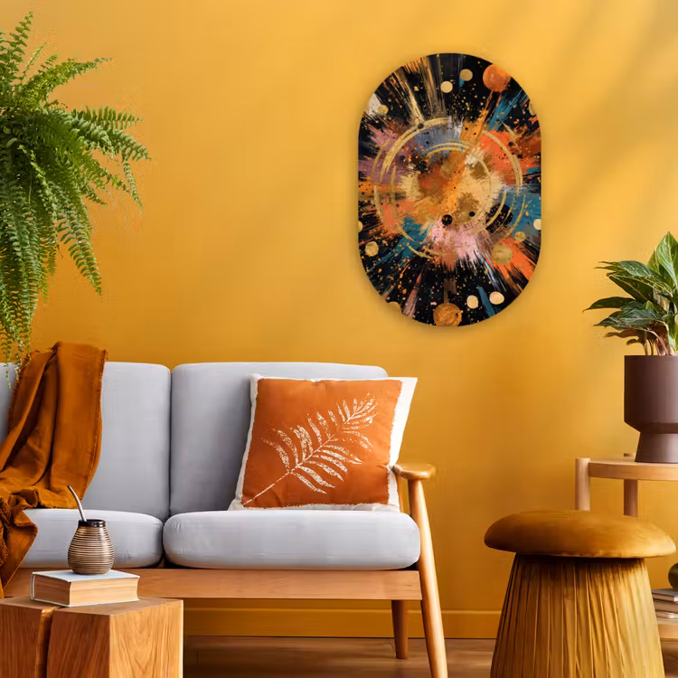 Explosie - Verfstructuur - Goud - Abstract Wandcirkel Ovaal Forex klein -sfeer4