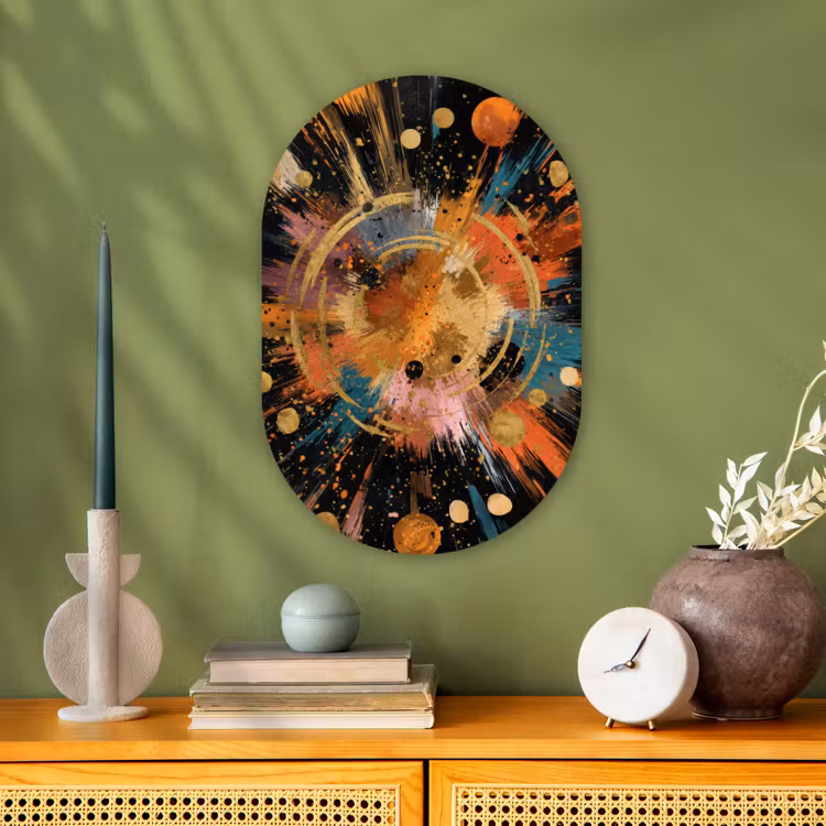 Explosie - Verfstructuur - Goud - Abstract Wandcirkel Ovaal Forex klein -sfeer2