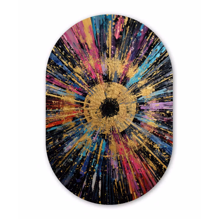 Explosie - Goud - Kleurrijk - Abstract Wandcirkel Ovaal Forex klein -3d