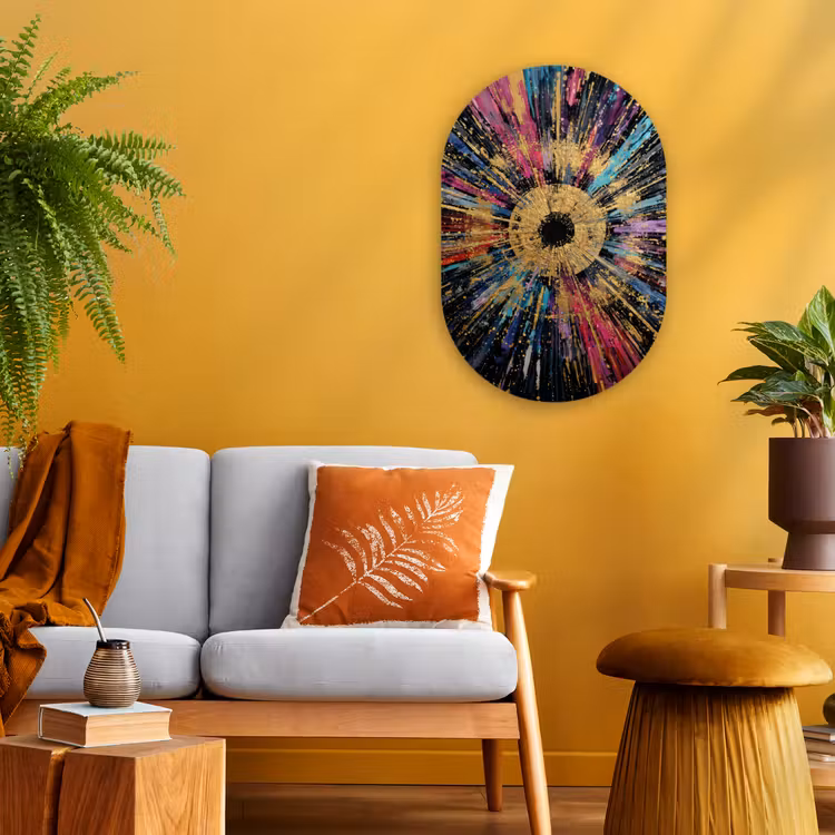 Explosie - Goud - Kleurrijk - Abstract Wandcirkel Ovaal Forex klein -sfeer4