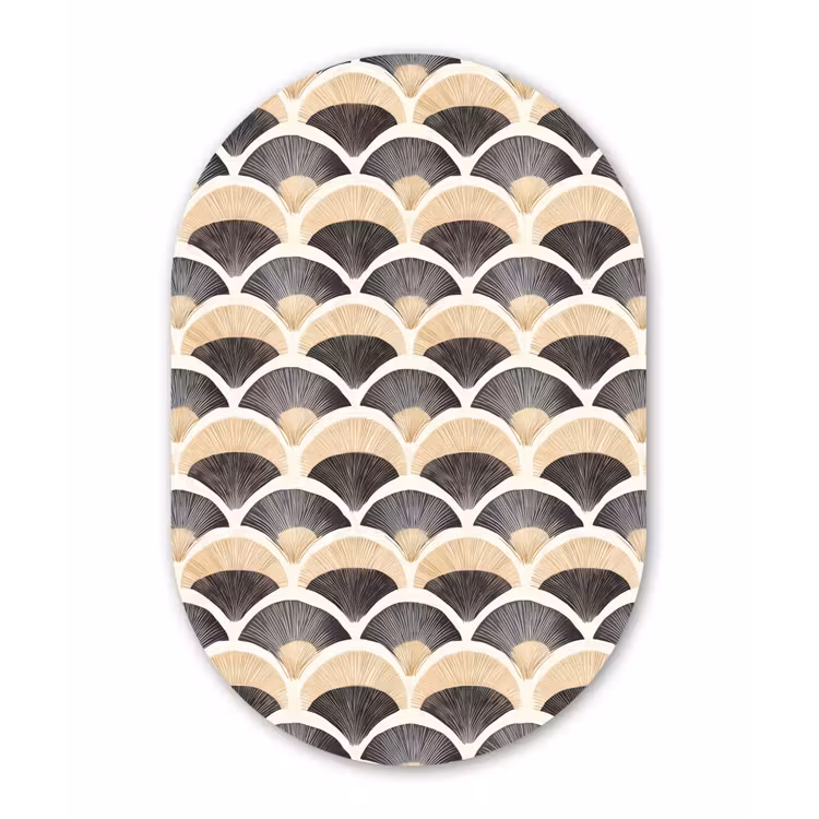 Waaier - Patroon - Zwart - Beige Wandcirkel Ovaal Forex klein 630 -3d