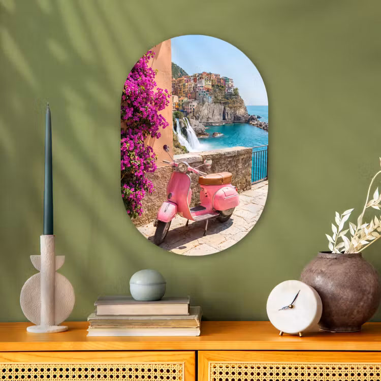Voertuig - Roze - Kust - Zomer - Reizen Wandcirkel Ovaal Forex klein -sfeer2