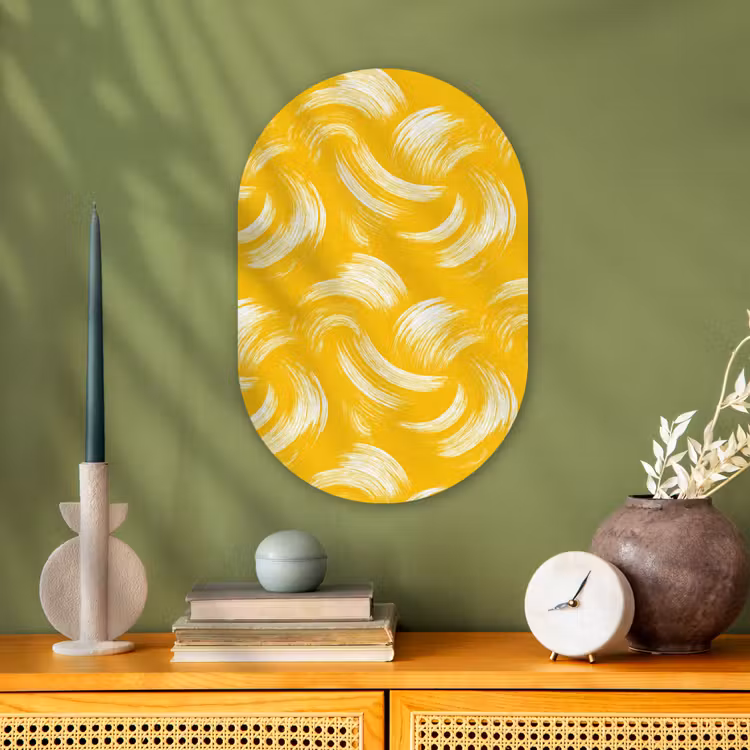 Verfstreken - Abstract - Dynamisch - Geel Wandcirkel Ovaal Forex klein 630 -sfeer2