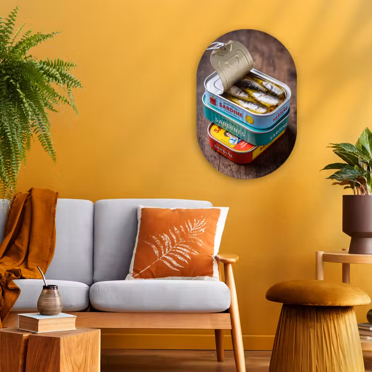 Forexbild Oval - Fisch – Dosen – Küche - Vis - Blikjes - Keuken Wandcirkel Ovaal Forex klein