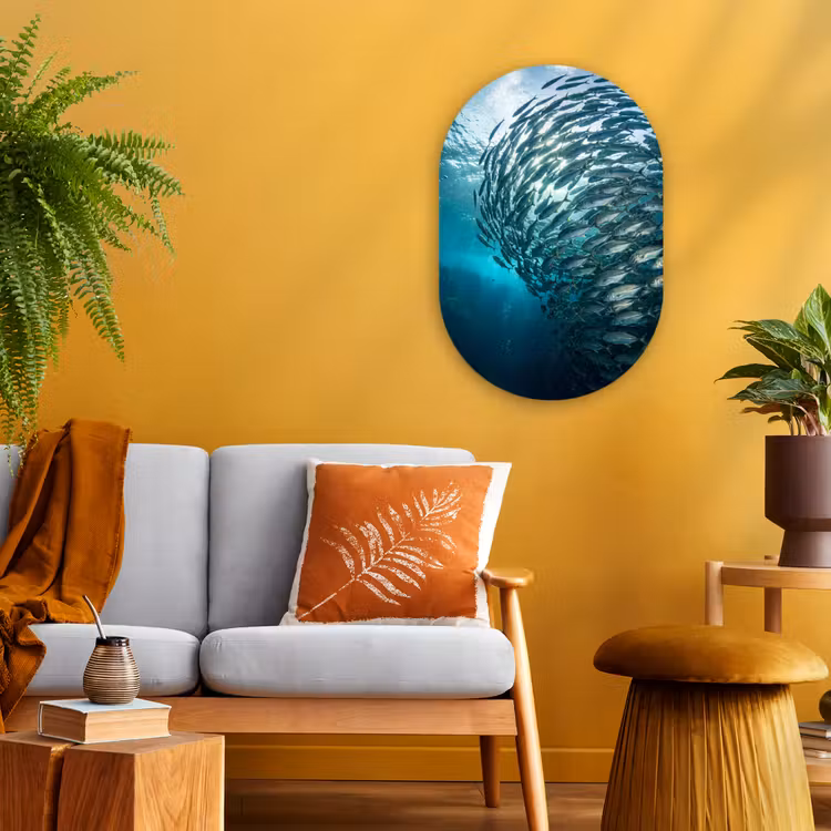 Vis - School - Oceaan - Natuur - Blauw Wandcirkel Ovaal Forex klein -sfeer4