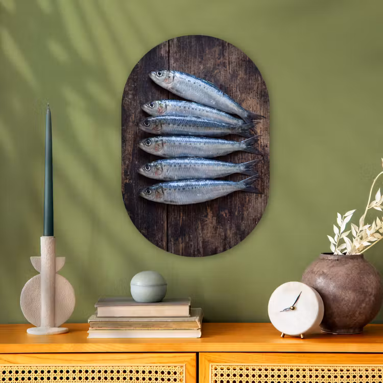 Forexbild Oval - Fisch – Holz – Essen - Vis - Hout - Eten Wandcirkel Ovaal Forex klein