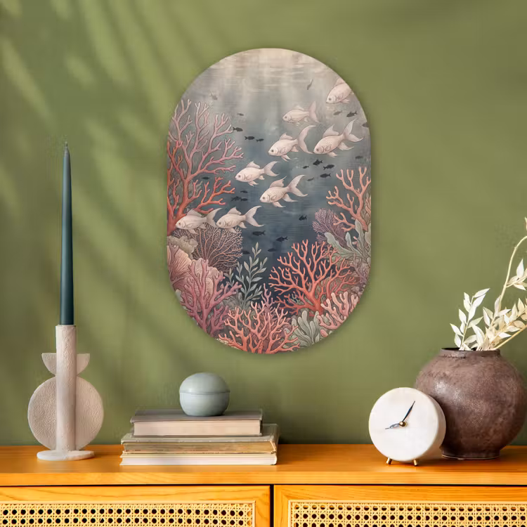 Vis - Koraal - Onderwater - Illustratie - Vintage Wandcirkel Ovaal Forex klein -sfeer2