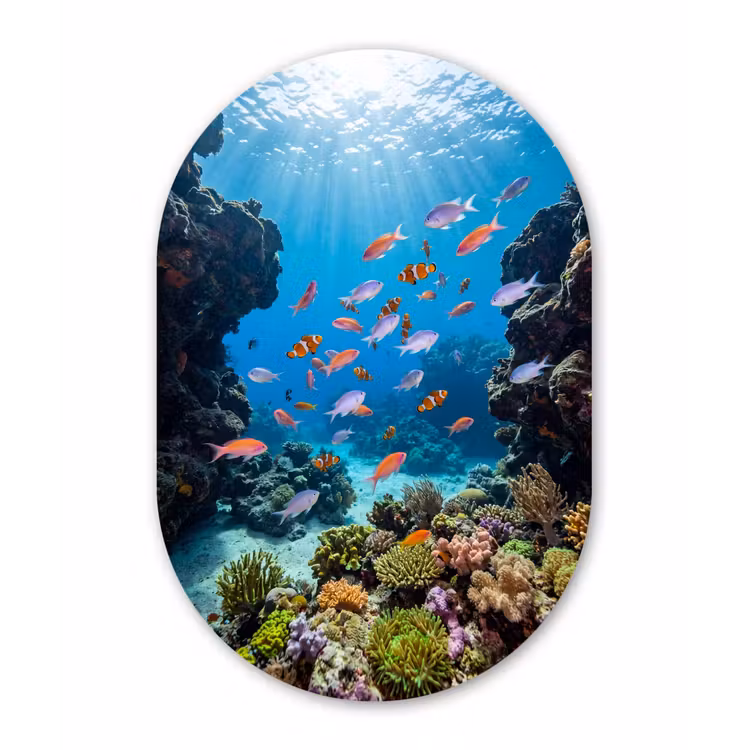 Vis - Koraalrif - Onderwater - Levendig - Blauw Wandcirkel Ovaal Forex klein -3d