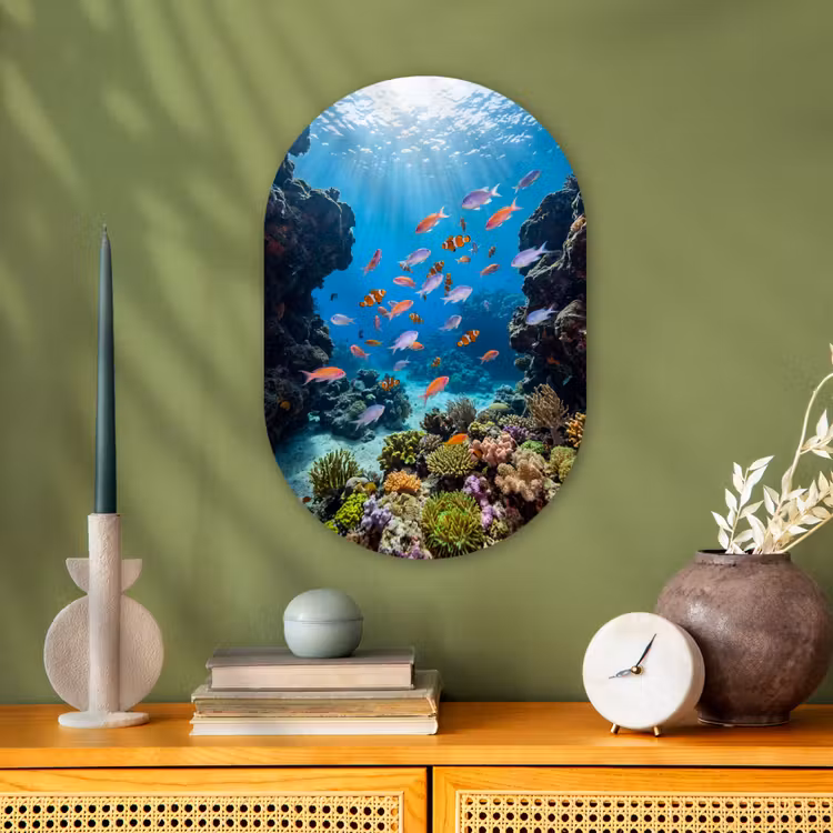 Vis - Koraalrif - Onderwater - Levendig - Blauw Wandcirkel Ovaal Forex klein -sfeer2