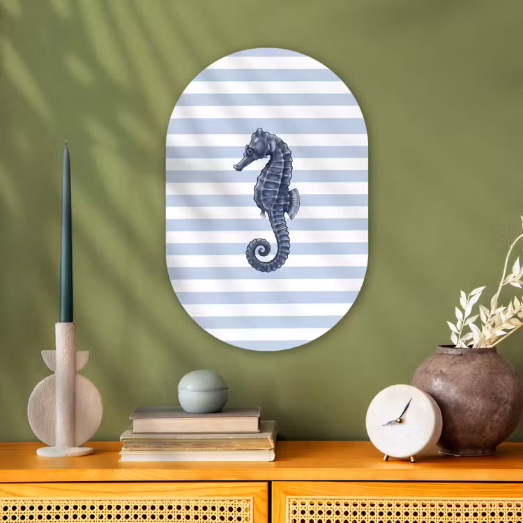 Vis - Oceaan - Illustratie - Blauw - Strepen Wandcirkel Ovaal Forex klein -sfeer2