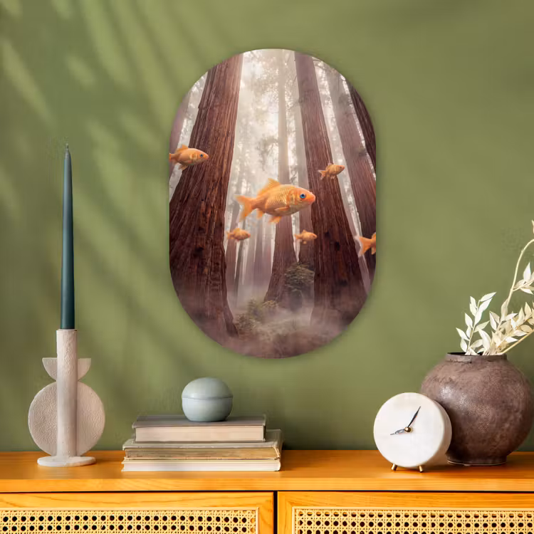 Forexbild Oval - Fisch – Wald – Fantasie - Vis - Bos - Fantasie Wandcirkel Ovaal Forex klein