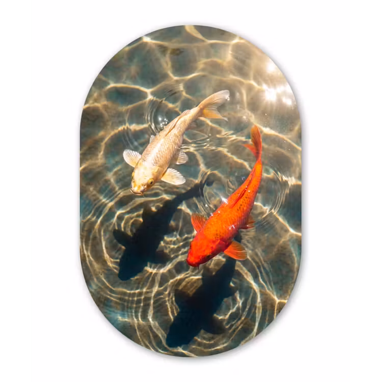 Vis - Water - Dieren - Oranje - Goud Wandcirkel Ovaal Forex klein -3d