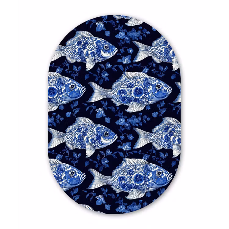 Vissen - Bloemen - Blauw Wandcirkel Ovaal Forex klein 630 -3d