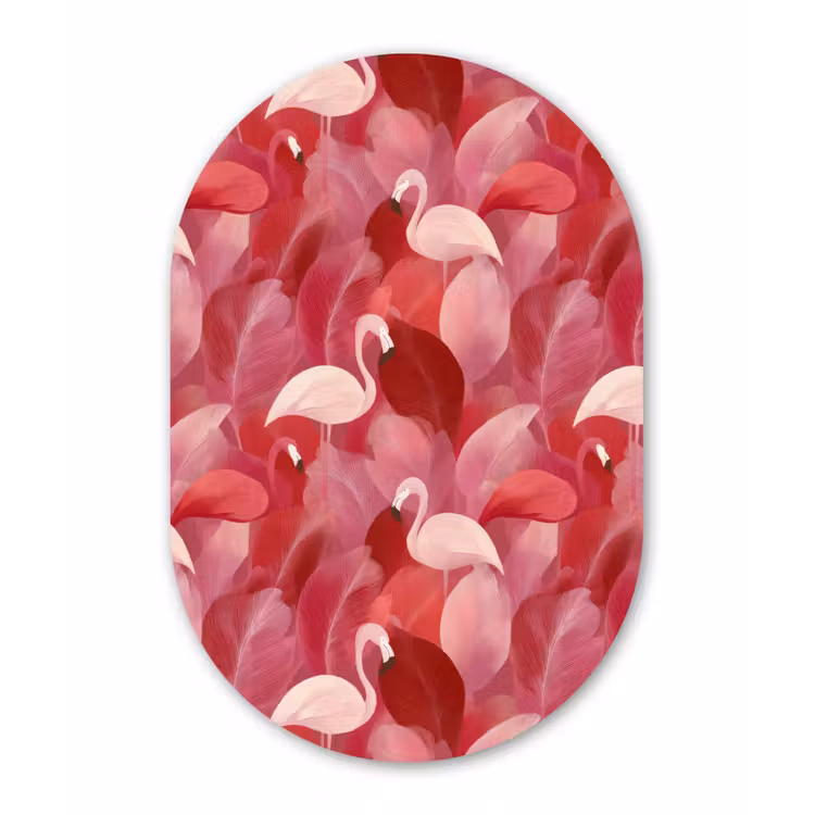 Flamingo - Botanisch - Elegant - Roze - Rood Wandcirkel Ovaal Forex klein 630 -3d