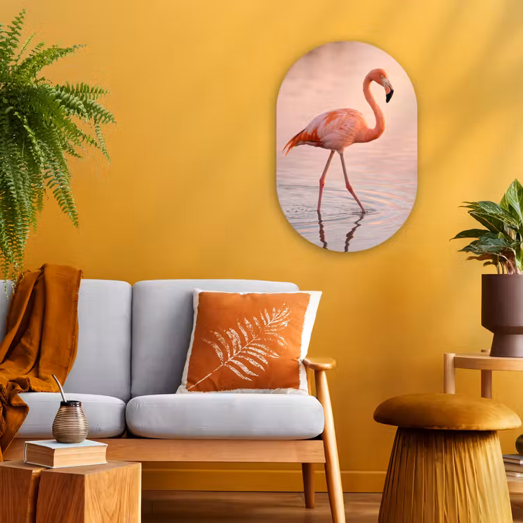 Flamingo - Water - Roze Wandcirkel Ovaal Forex klein -sfeer4