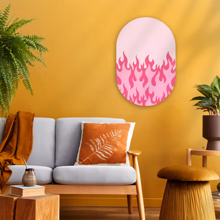 Vlammen - Patroon - Abstract - Modern - Roze Wandcirkel Ovaal Forex klein -sfeer4