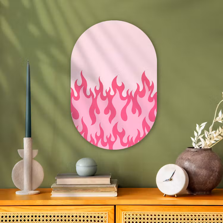 Vlammen - Patroon - Abstract - Modern - Roze Wandcirkel Ovaal Forex klein -sfeer2