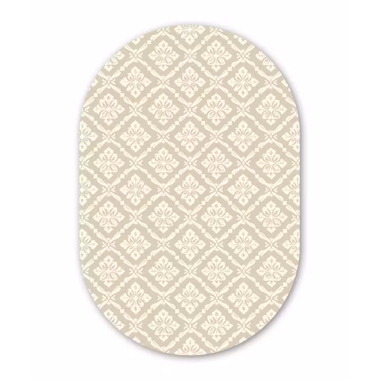 Floraal - Ornament - Beige Wandcirkel Ovaal Forex klein 630 -3d