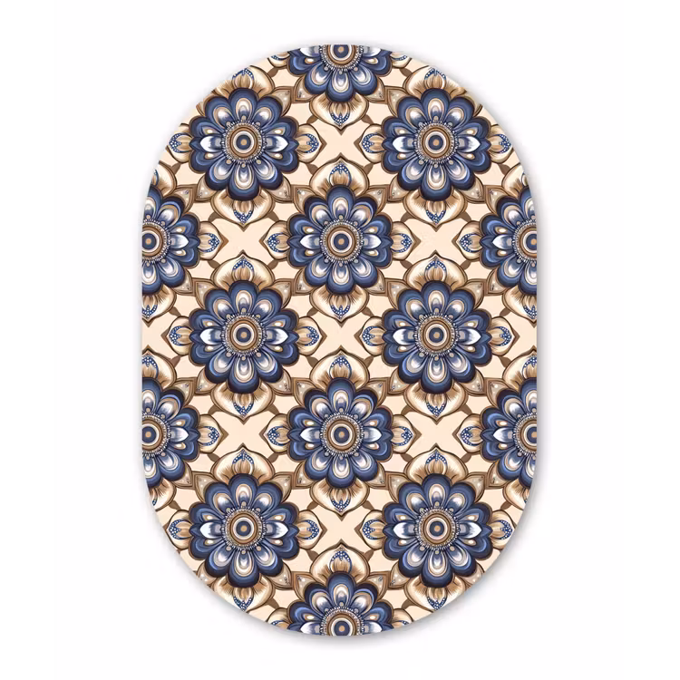 Floraal - Ornament - Blauw Wandcirkel Ovaal Forex klein 630 -3d