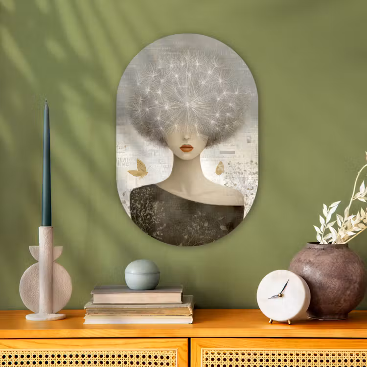 Pluis - Vrouw - Beige Wandcirkel Ovaal Forex klein -sfeer2