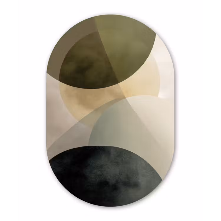Vlakken - Abstract - Beige - Cirkels Wandcirkel Ovaal Forex klein -3d