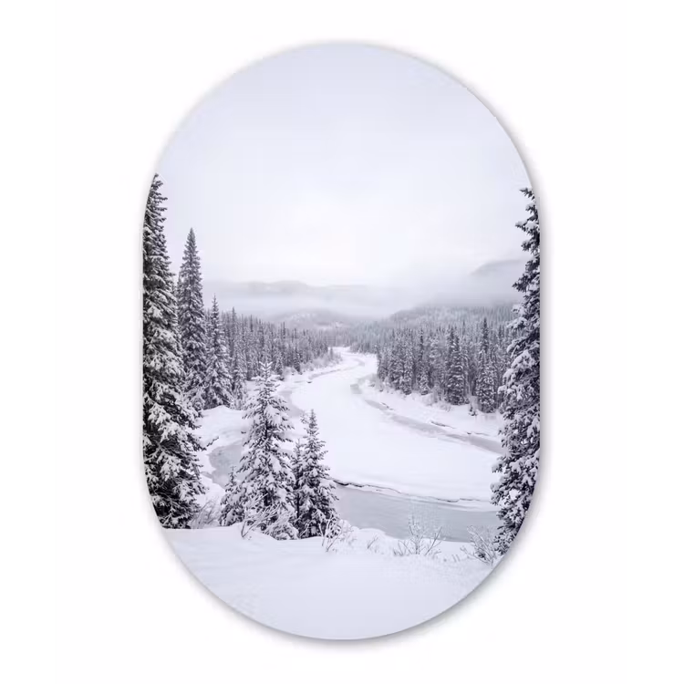 Rivier - Bevroren - Landschap - Winter Wandcirkel Ovaal Forex klein -3d