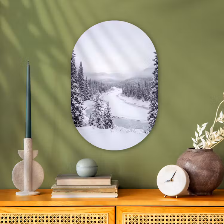Rivier - Bevroren - Landschap - Winter Wandcirkel Ovaal Forex klein -sfeer2