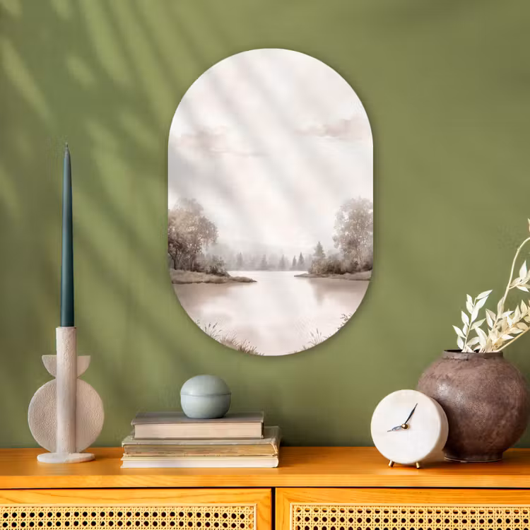 Rivierlandschap - Minimalistisch - Aardetinten Wandcirkel Ovaal Forex klein -sfeer2