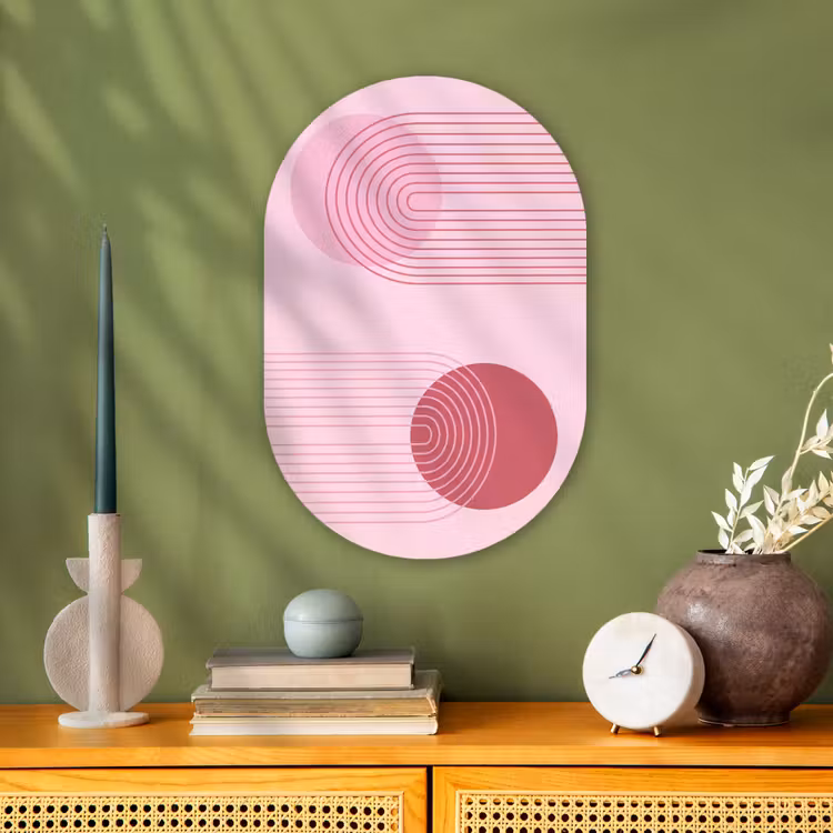 Vormen - Lijnen - Minimalistisch - Roze Wandcirkel Ovaal Forex klein -sfeer2
