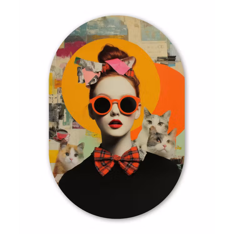 Vrouw - Bril - Strik - Retro Wandcirkel Ovaal Forex klein -3d