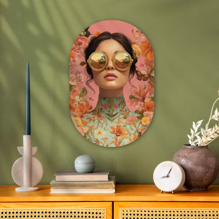 Vrouw - Bril - Roze - Bloemen Wandcirkel Ovaal Forex klein -sfeer2