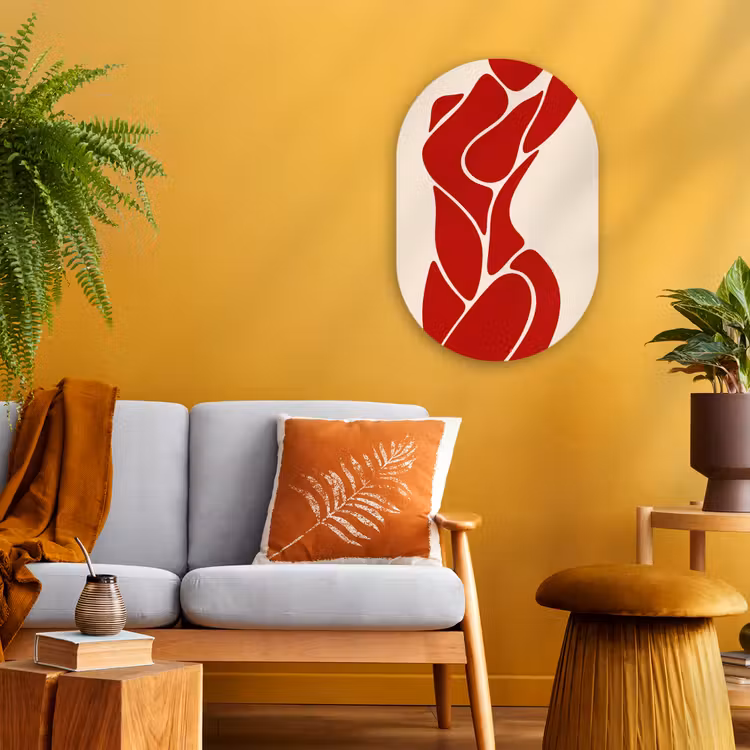 Vrouw - Figuur - Abstract - Modern - Rood Wandcirkel Ovaal Forex klein -sfeer4