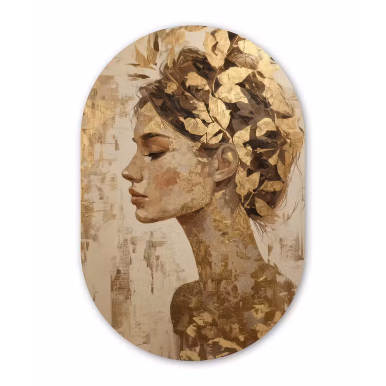 Vrouw - Goud - Abstract - Textuur Wandcirkel Ovaal Forex klein -3d