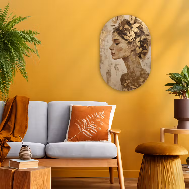 Vrouw - Goud - Abstract - Textuur Wandcirkel Ovaal Forex klein -sfeer4