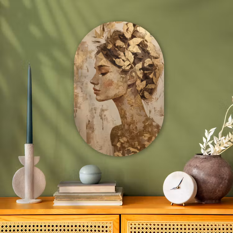 Vrouw - Goud - Abstract - Textuur Wandcirkel Ovaal Forex klein -sfeer2