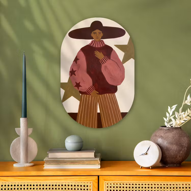 Vrouw - Hoed - Abstract - Modern - Portret Wandcirkel Ovaal Forex klein -sfeer2