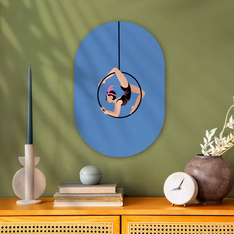 Vrouw - Aerial hoop - Art deco - Illustratie - Blauw Wandcirkel Ovaal Forex klein -sfeer2