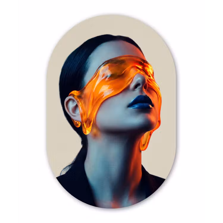 Vrouw - Oranje - Abstract - Modern - Kleurrijk Wandcirkel Ovaal Forex klein -3d