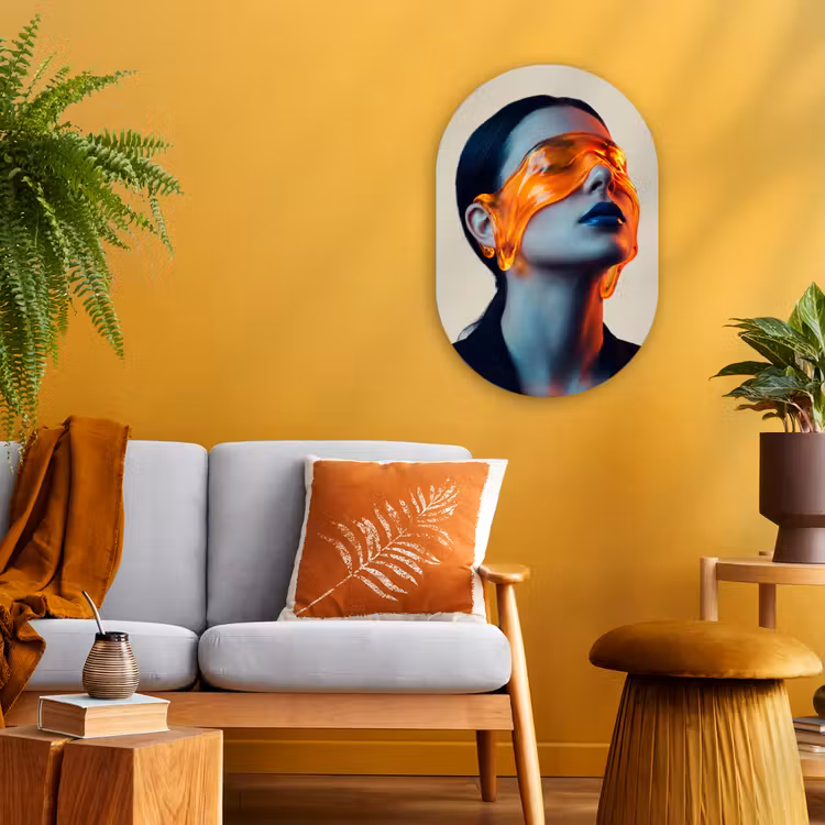 Vrouw - Oranje - Abstract - Modern - Kleurrijk Wandcirkel Ovaal Forex klein -sfeer4