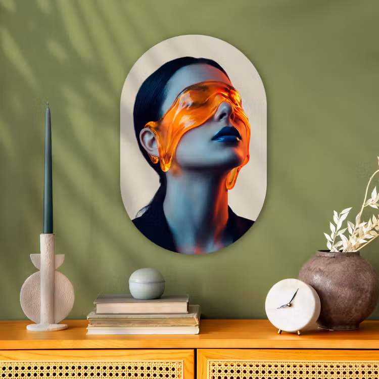 Vrouw - Oranje - Abstract - Modern - Kleurrijk Wandcirkel Ovaal Forex klein -sfeer2