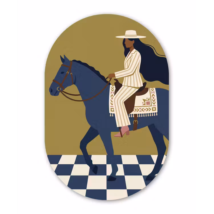 Vrouw - Paard - Rijden - Modern - Abstract Wandcirkel Ovaal Forex klein -3d