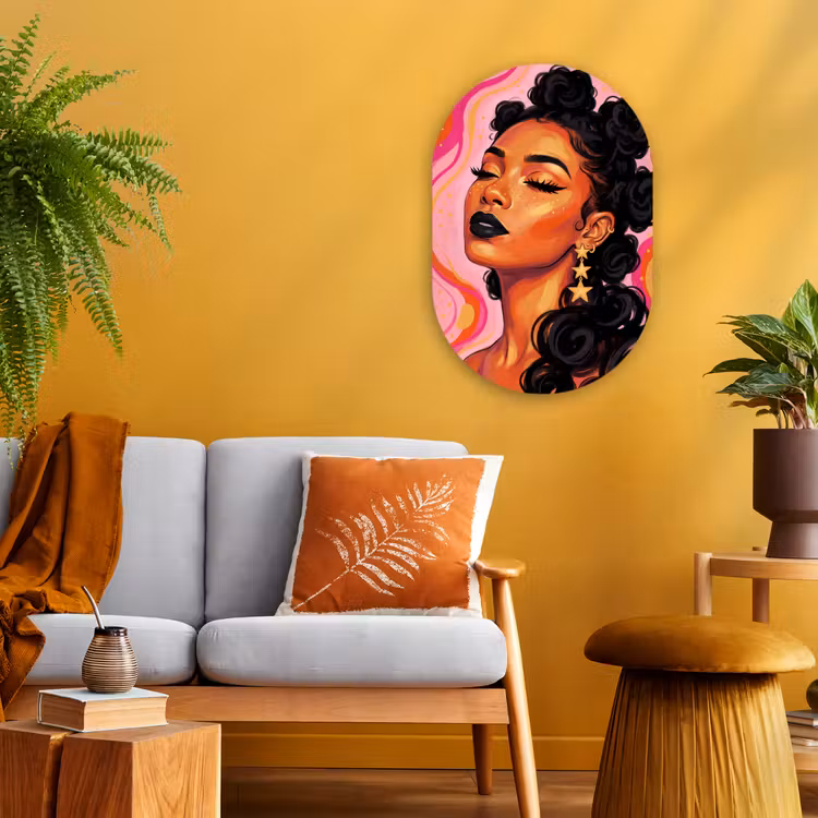 Vrouw - Portret - Abstract - Kleurrijk - Roze Wandcirkel Ovaal Forex klein -sfeer4