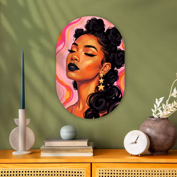 Vrouw - Portret - Abstract - Kleurrijk - Roze Wandcirkel Ovaal Forex klein -sfeer2