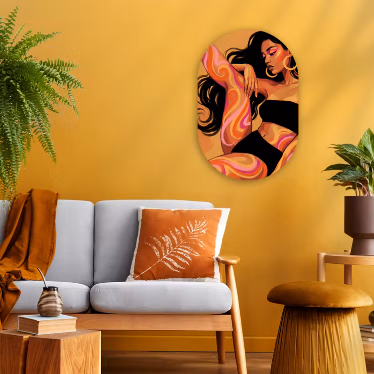 Vrouw - Portret - Abstract - Modern - Kleurrijk Wandcirkel Ovaal Forex klein -sfeer4