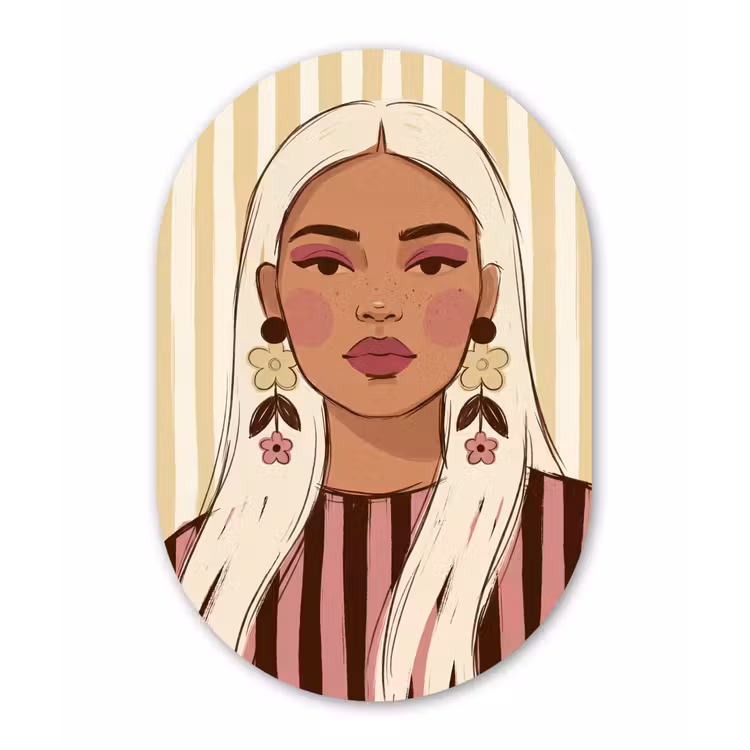 Vrouw - Portret - Illustratie - Modern - Roze Wandcirkel Ovaal Forex klein -3d