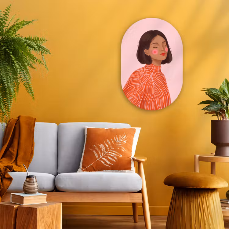 Vrouw - Portret - Modern - Kunst - Roze Wandcirkel Ovaal Forex klein -sfeer4