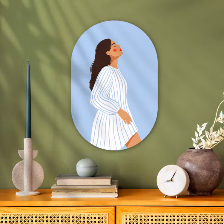 Vrouw - Profiel - Rust - Modern - Illustratie Wandcirkel Ovaal Forex klein -sfeer2