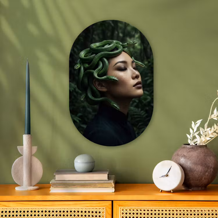 Vrouw - Slang - Natuur - Mystiek - Groen Wandcirkel Ovaal Forex klein -sfeer2