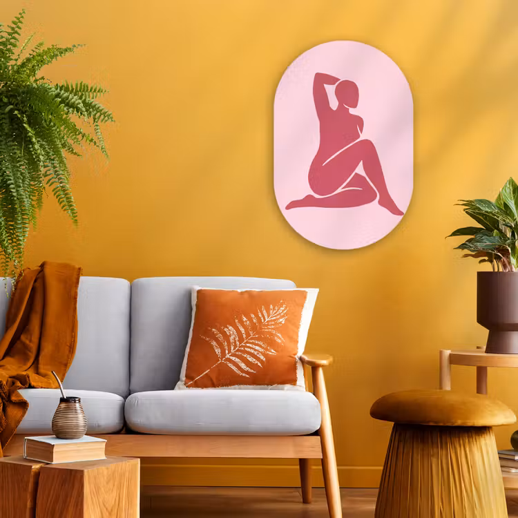 Vrouw - Silhouet - Abstract - Modern - Roze Wandcirkel Ovaal Forex klein -sfeer4