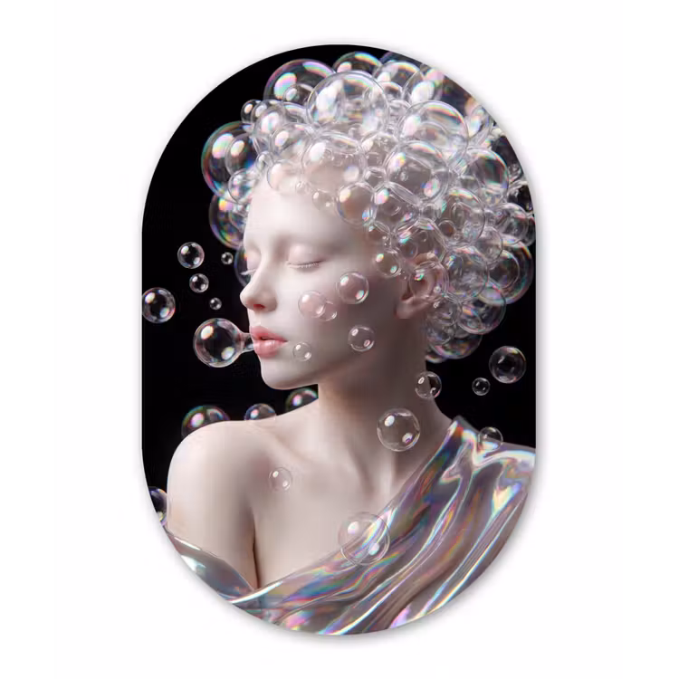 Vrouw - Bellen - Abstract - Kleurrijk Wandcirkel Ovaal Forex klein -3d
